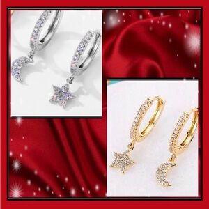 New Gold & White celestial moon planet stars hoop charm Sim diamond earrings